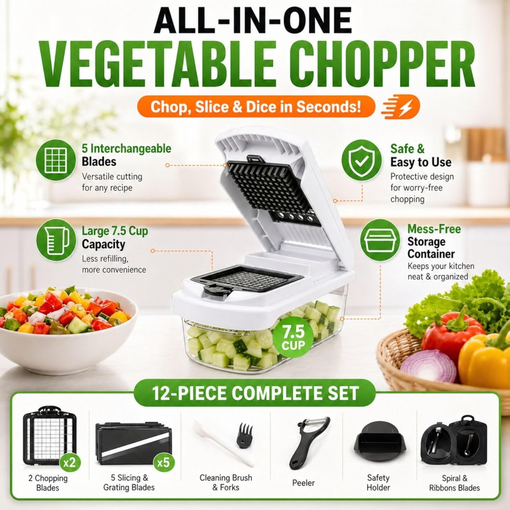 12-in-1 Vegetable Chopper with - огляд і ціна Kitchen Gadgets Vegetable Chopper